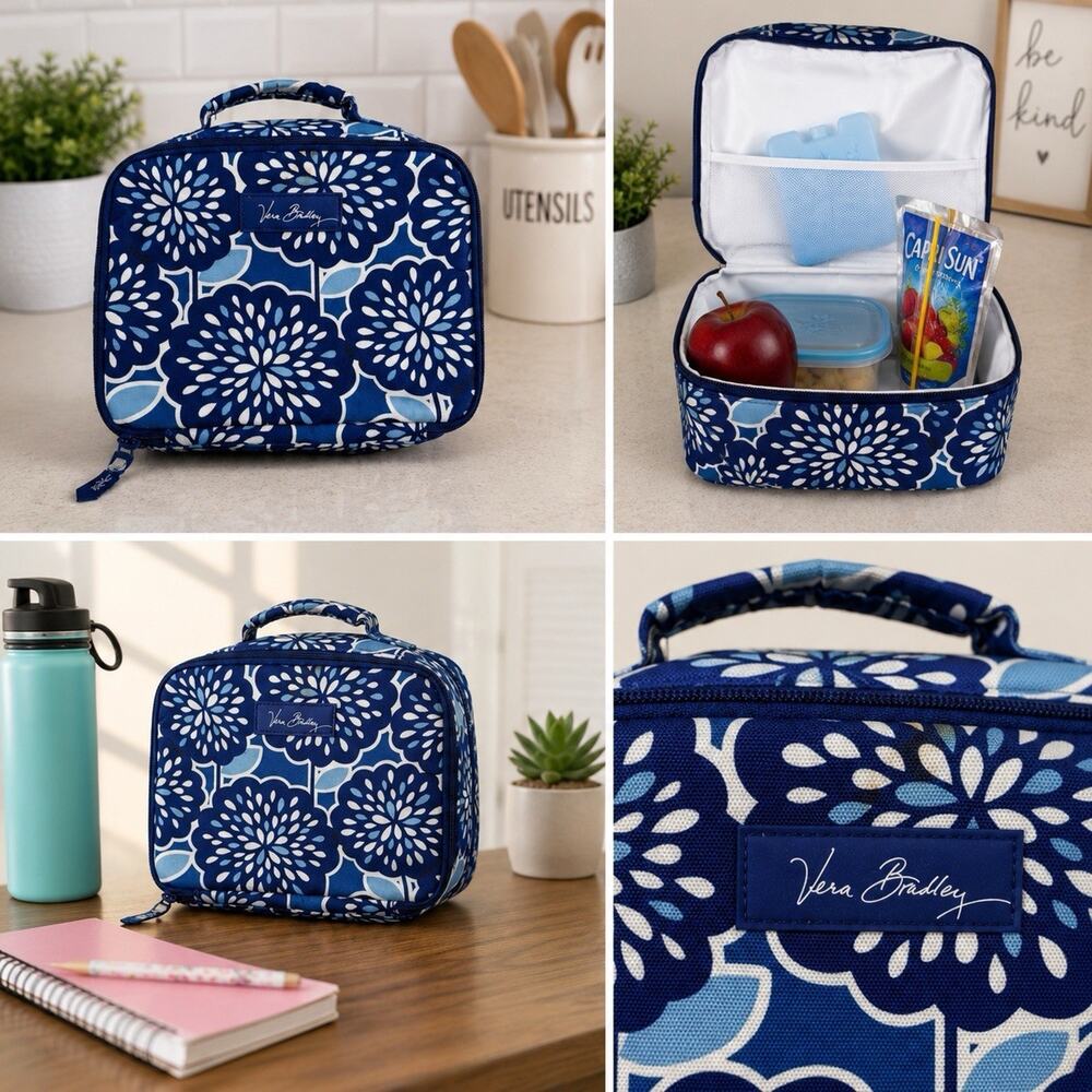 Vera Bradley Blue Floral Insulated Lunch Bag Cooler Zip Carry Handle Lunch Tote